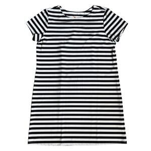 Jude Connally Women’s Sz M Brown Cream Stripe Dress Crewneck Ella Short Sleeve